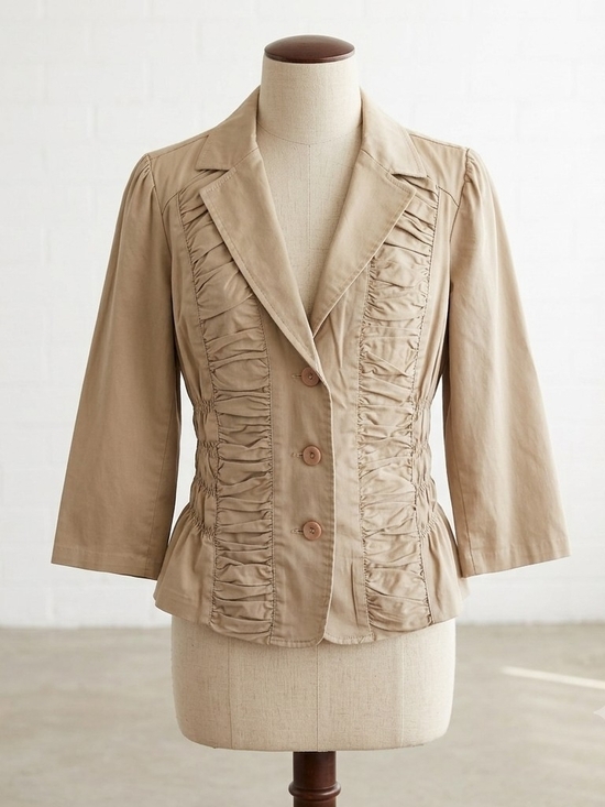 Sunny Taylor Jackets & Blazers - Sunny Taylor Beige Ruched Cotton Blazer Size L